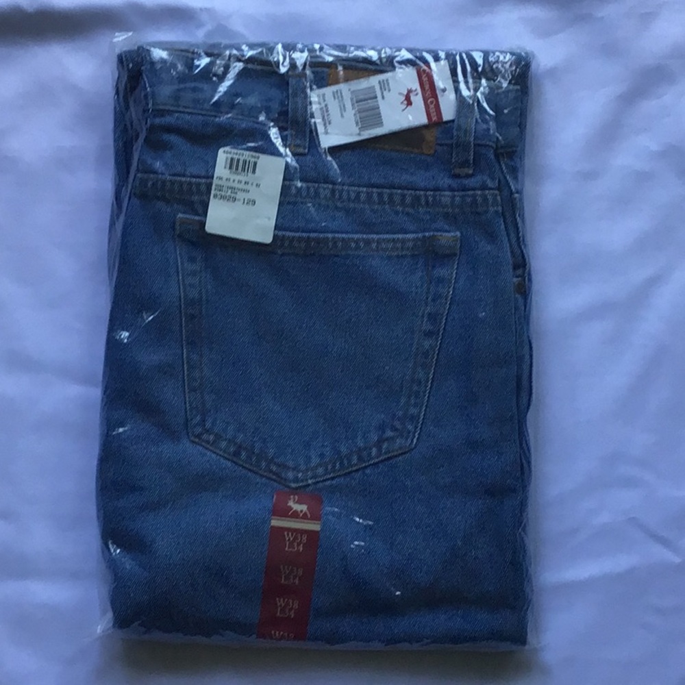 New in the bag. Caribou Creek men’s jeans.